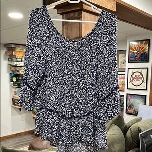 Democracy Black and White Ruffled Tie Front Blouse